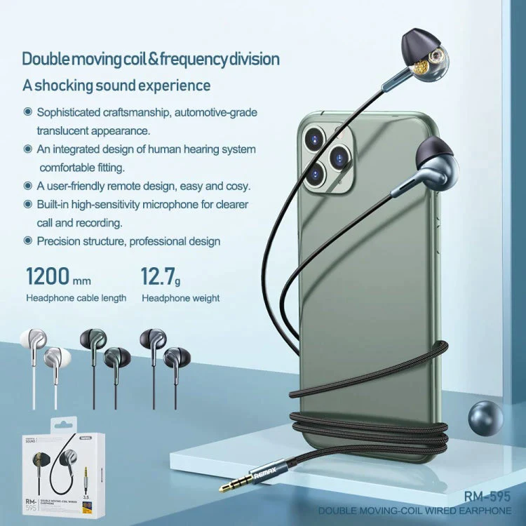 Remax Rm 595 Double Moving Coil Wired Earphone