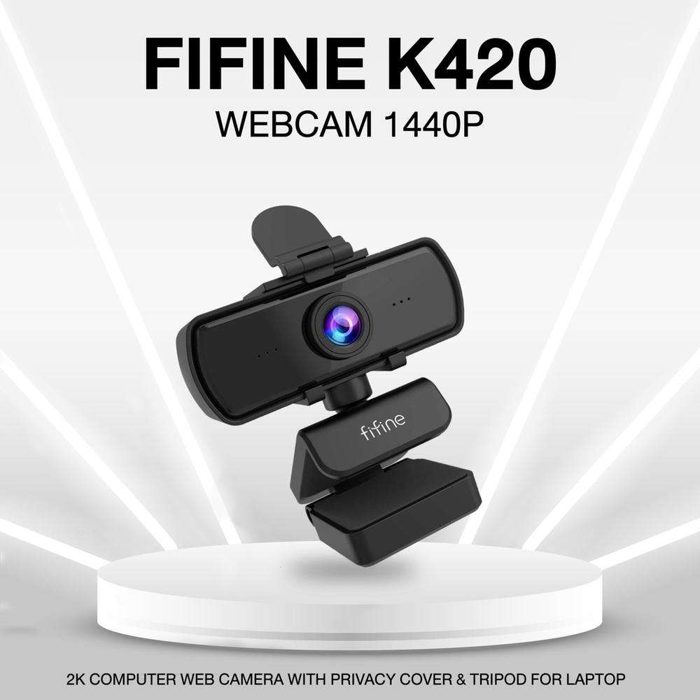 Fifine K420 Webcam 1440P, 2K Web Camera With Privacy Cover &Amp; Tripod B