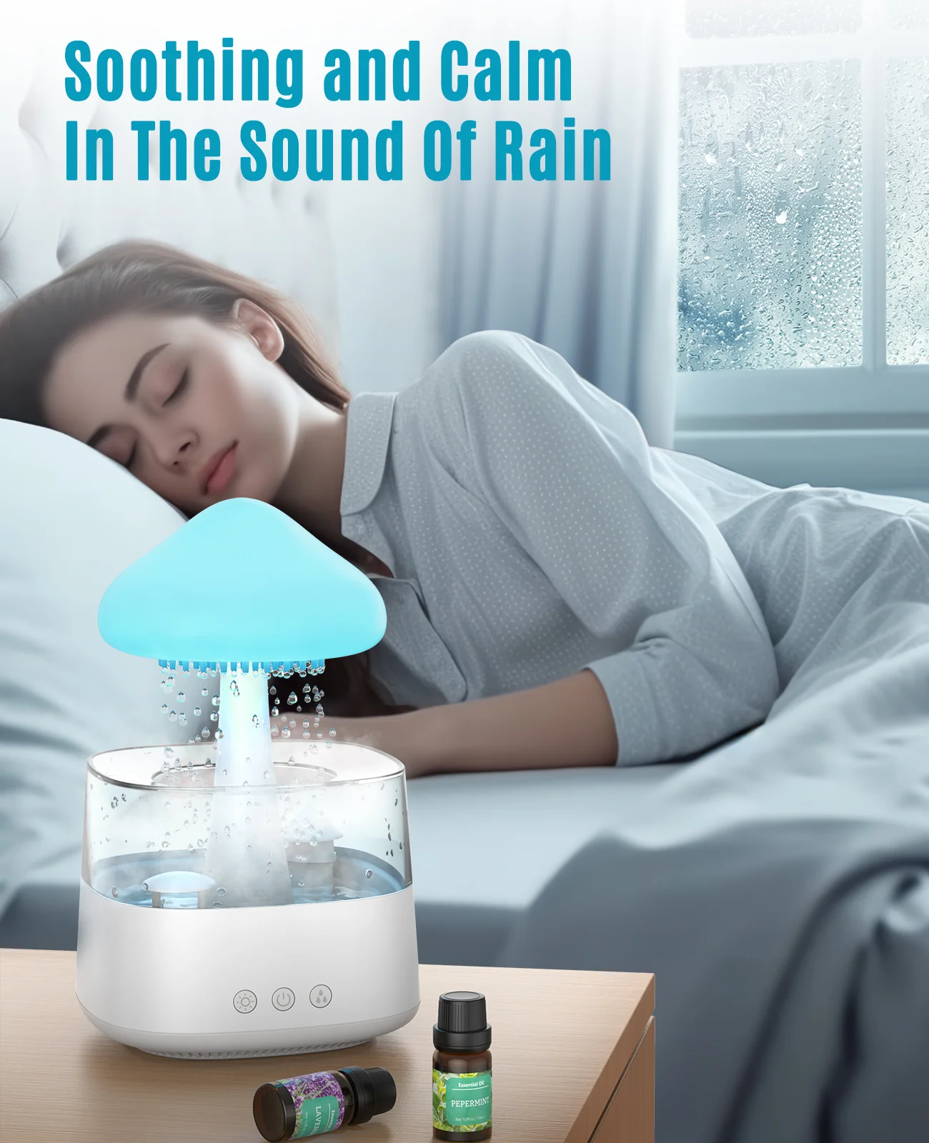 5 In 1 Bluetooth Speaker Rain Cloud Humidifier, Switchable 7 Colors, 450Ml Capacity Super Quiet, Intelligent Anti Dry Function F