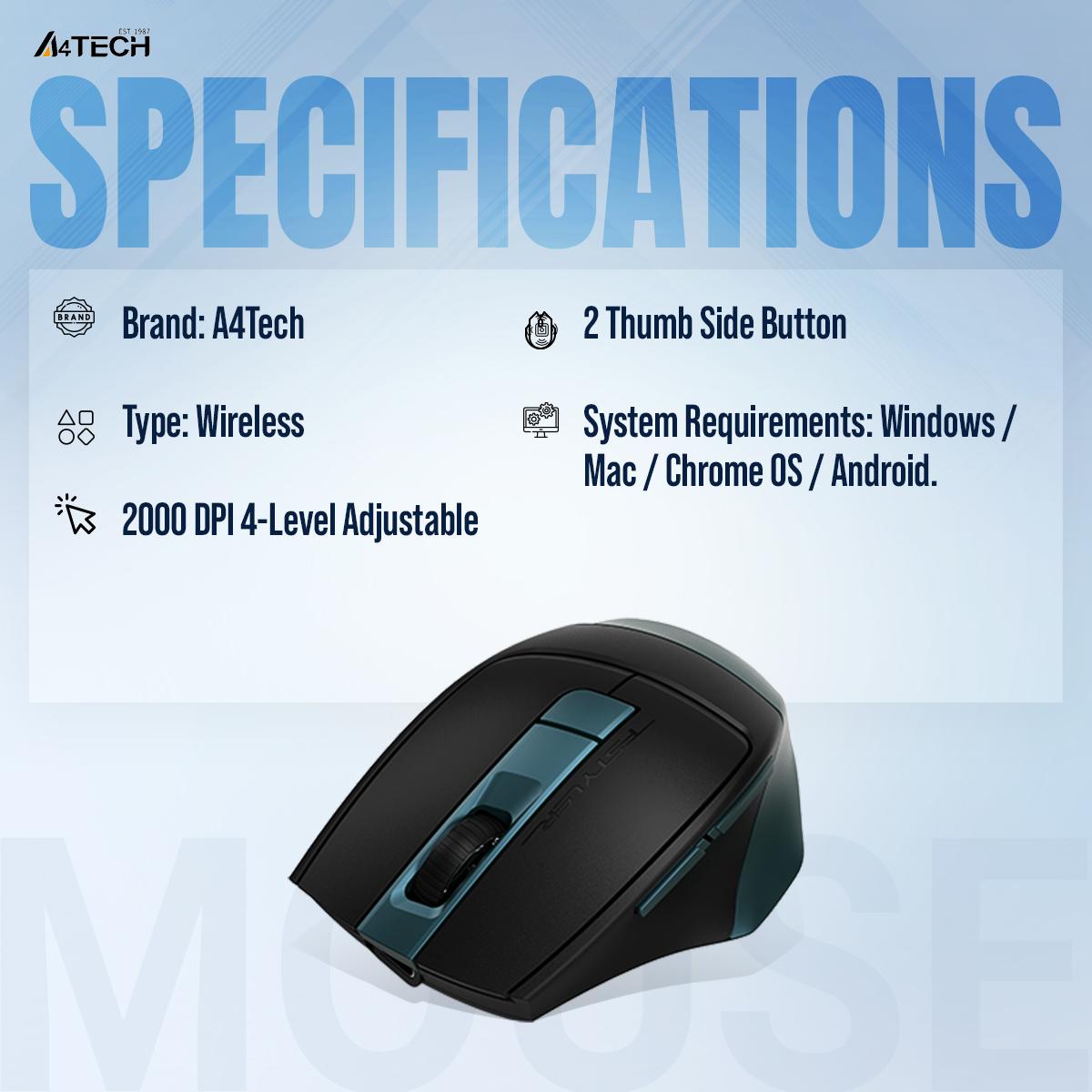 A4Tech Fb35Cs Fstyler Dual Mode Silent Click Rechargeable Bluetooth Wireless Mouse C