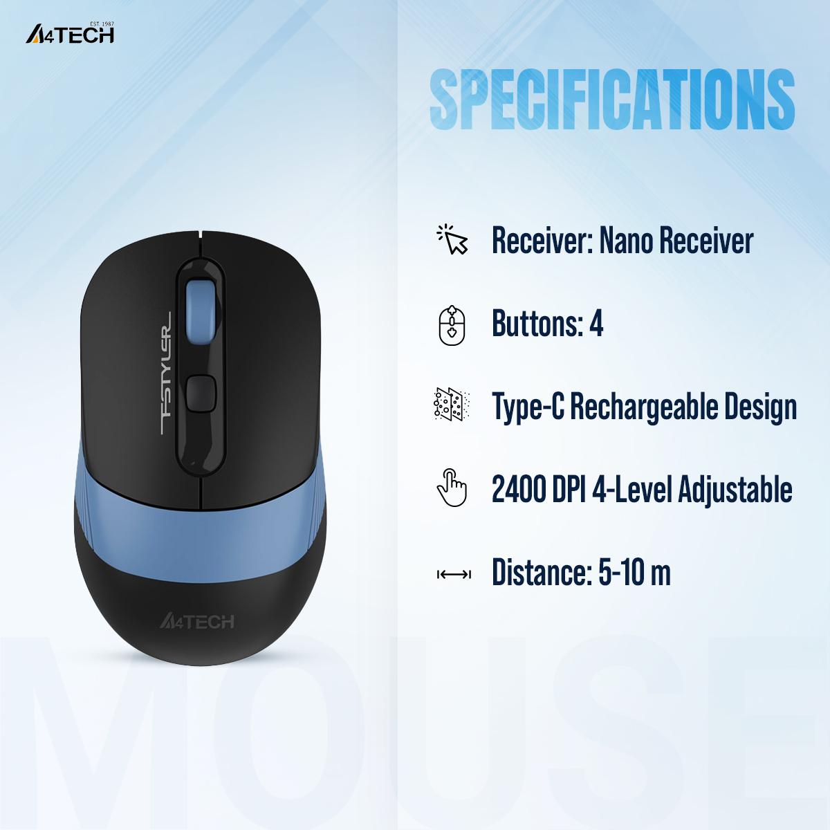 A4Tech Fstyler Fb10Cs Silent Multimode Rechargeable Wireless Mouse B