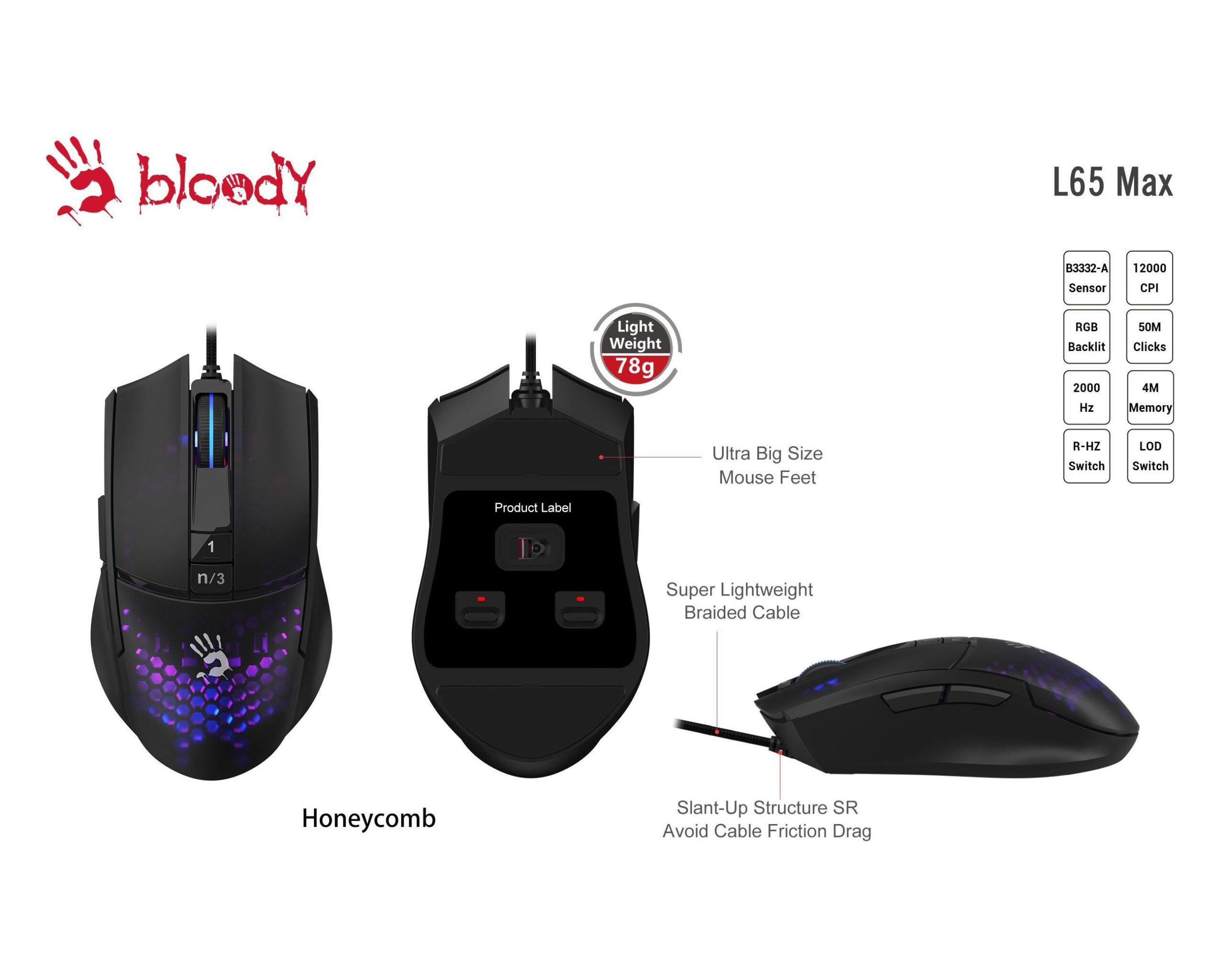 A4Tech Bloody L65 Max Honeycomb Lightweight Rgb Wired Gaming Mouse B