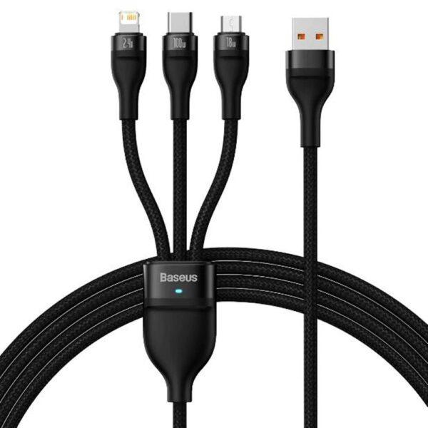 Baseus CASS030001 Cable Flash Series Ⅱ One for three Fast Charging Data Cable USB to M+L+C 100W 1 2m a