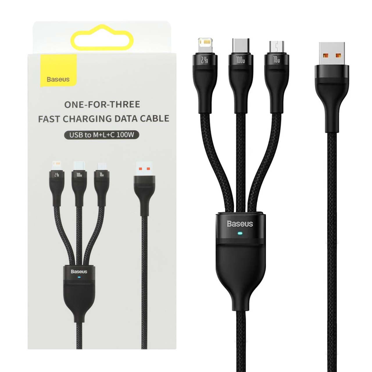 Baseus Cass030001 Cable Flash Series Ⅱ One For Three Fast Charging Data Cable Usb To M+L+C 100W 1 2M B