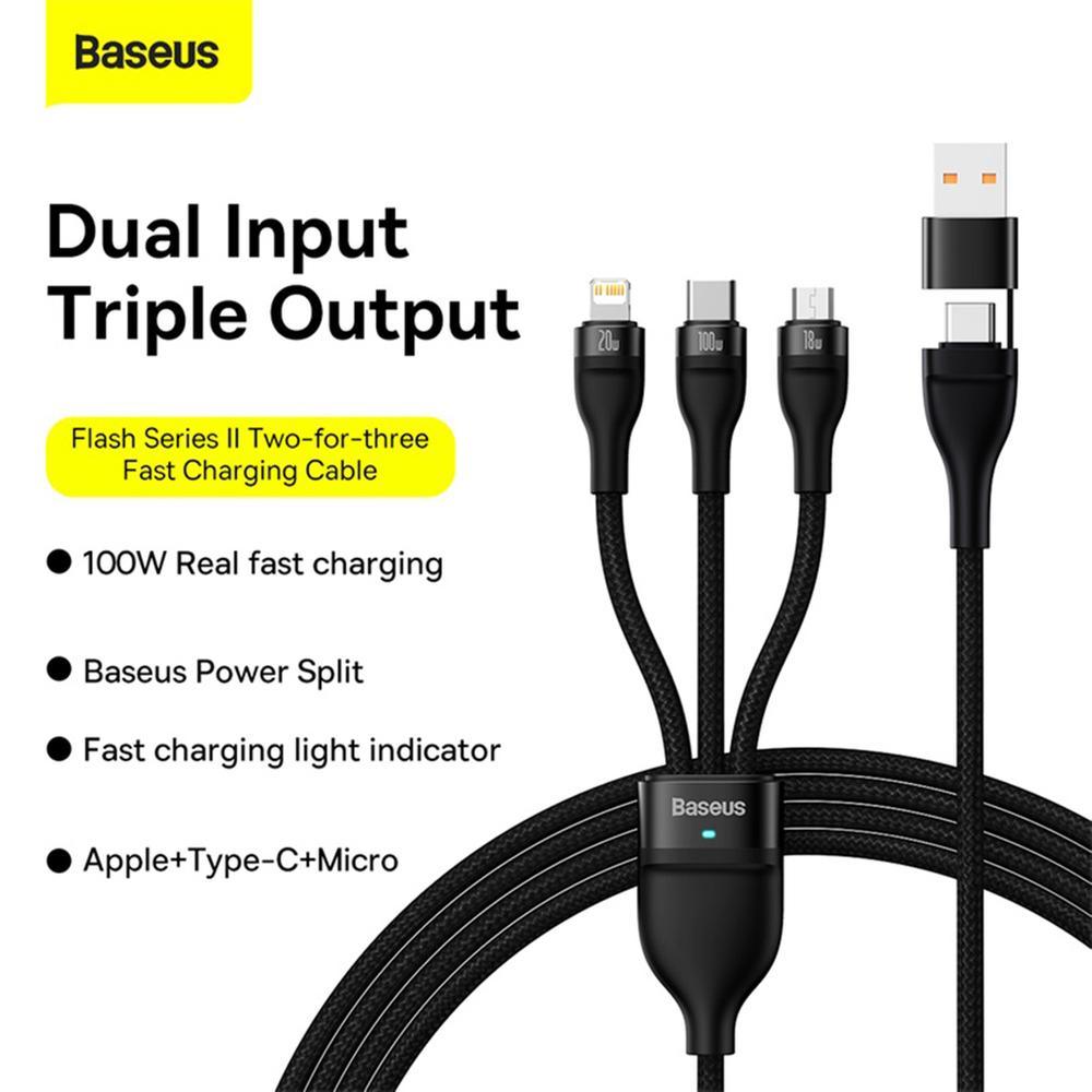 Baseus Flash Series Two For Three Fast Charging Data Cable 100W B