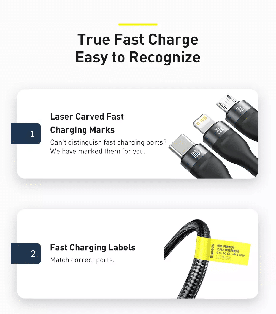 Baseus Flash Series Two For Three Fast Charging Data Cable 100W D