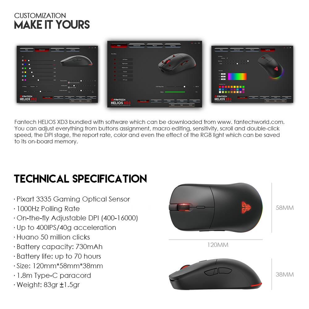 Fantech Helios Xd3 Pro Wireless Gaming Mouse F