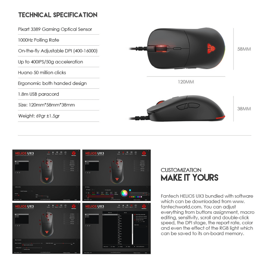 Fantech Helios Ux3 Macro Rgb Gaming Mouse F