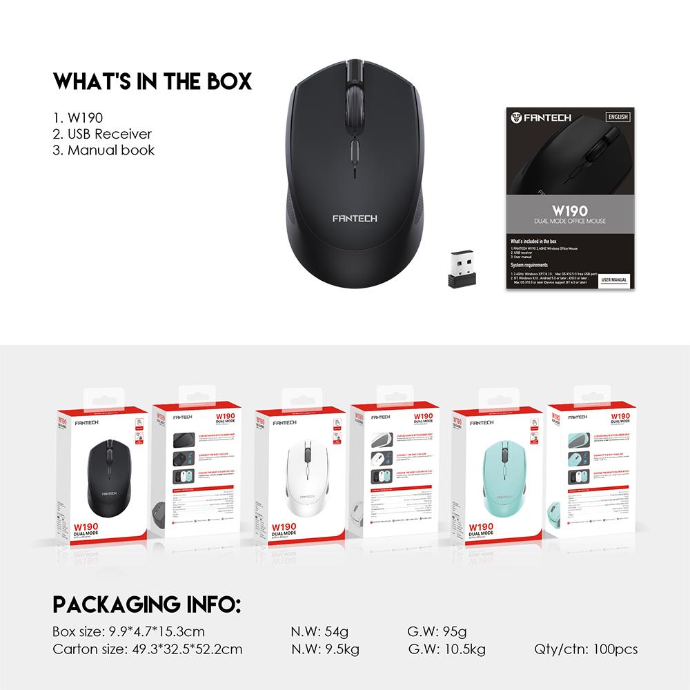 Fantech W190 Dual Mode 2 4Ghz Bluetooth Wireless Mouse Space Edition F