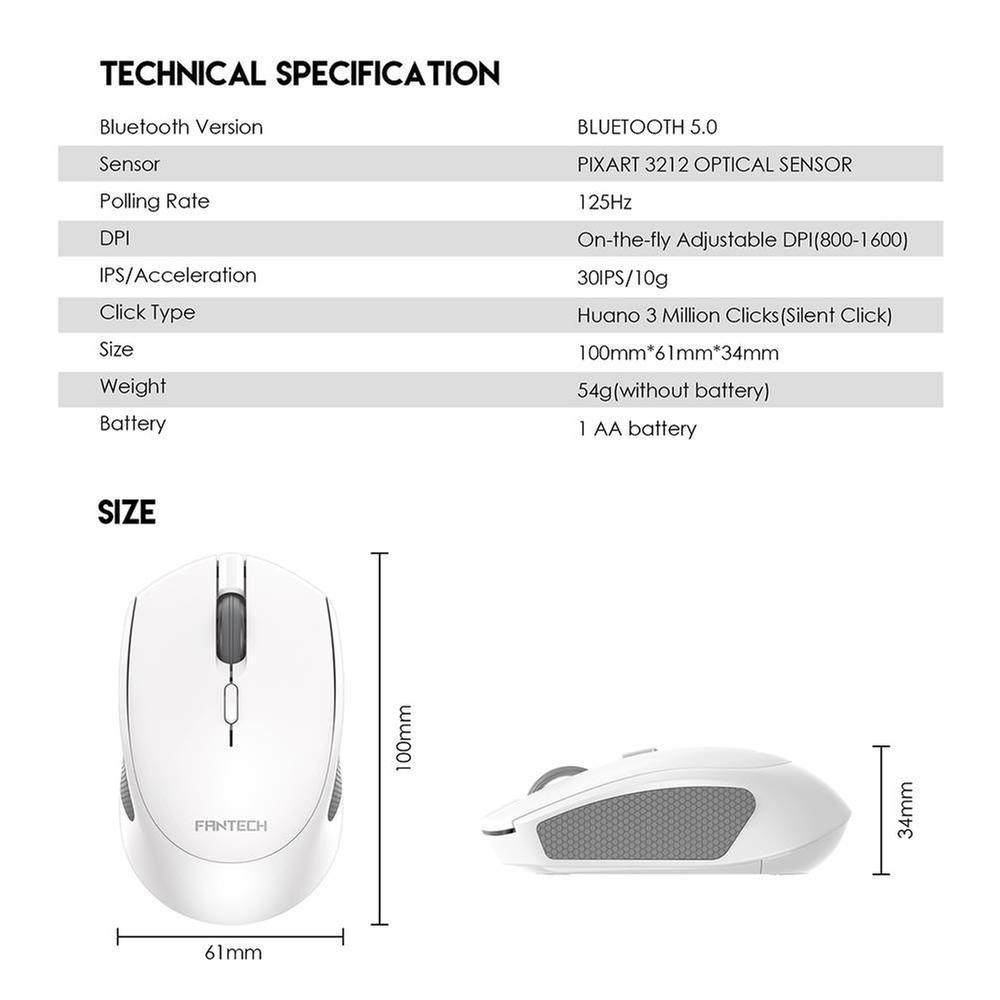 Fantech W190 Dual Mode 2 4Ghz Bluetooth Wireless Mouse Space Edition G