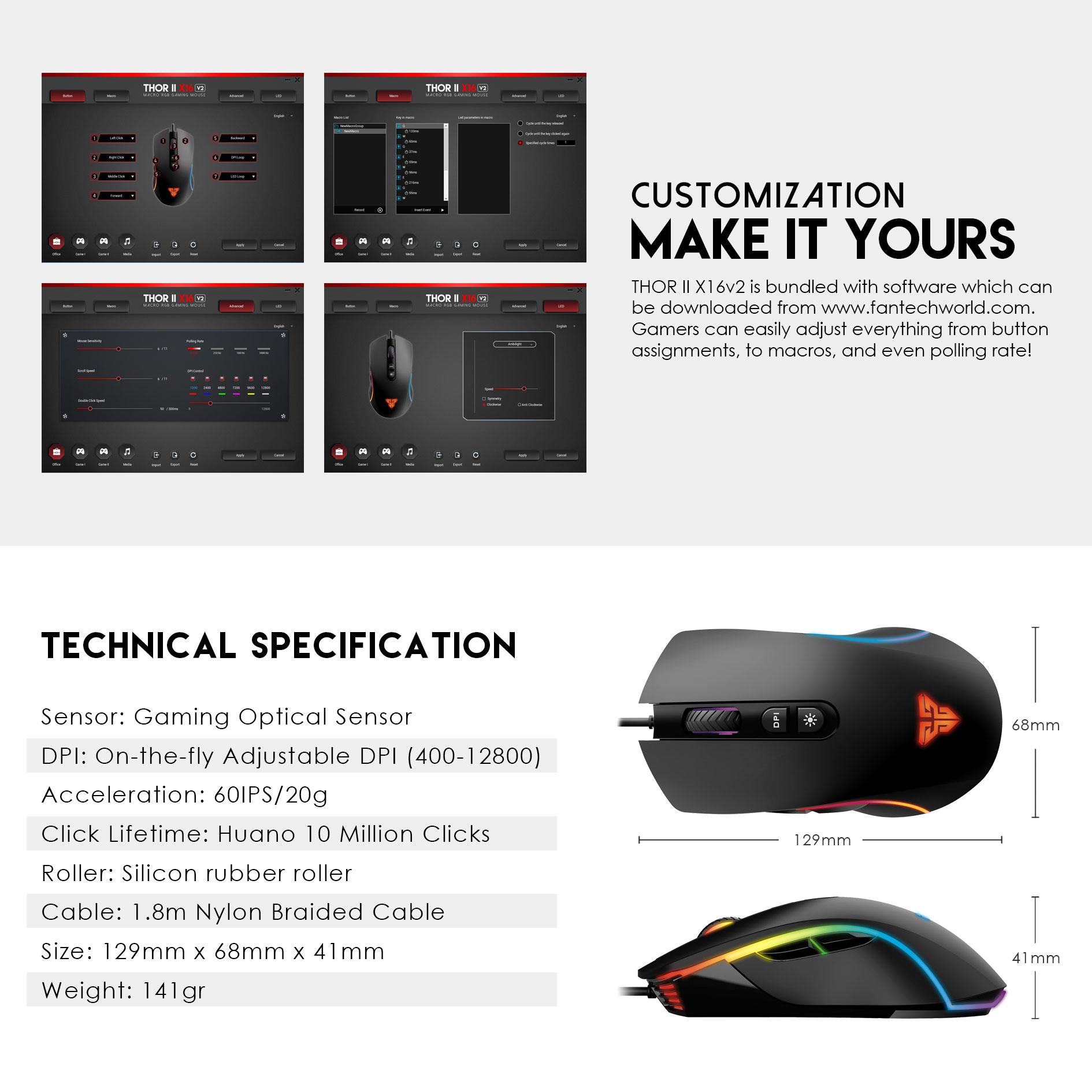 Fantech X16 V2 Thor Ii 6 Button Rgb Usb Gaming Mouse B