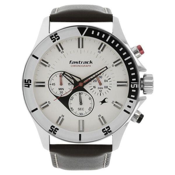 Fastrack NS3072SL01 Big Time Quartz Chronograph Dial Leather Strap Watch