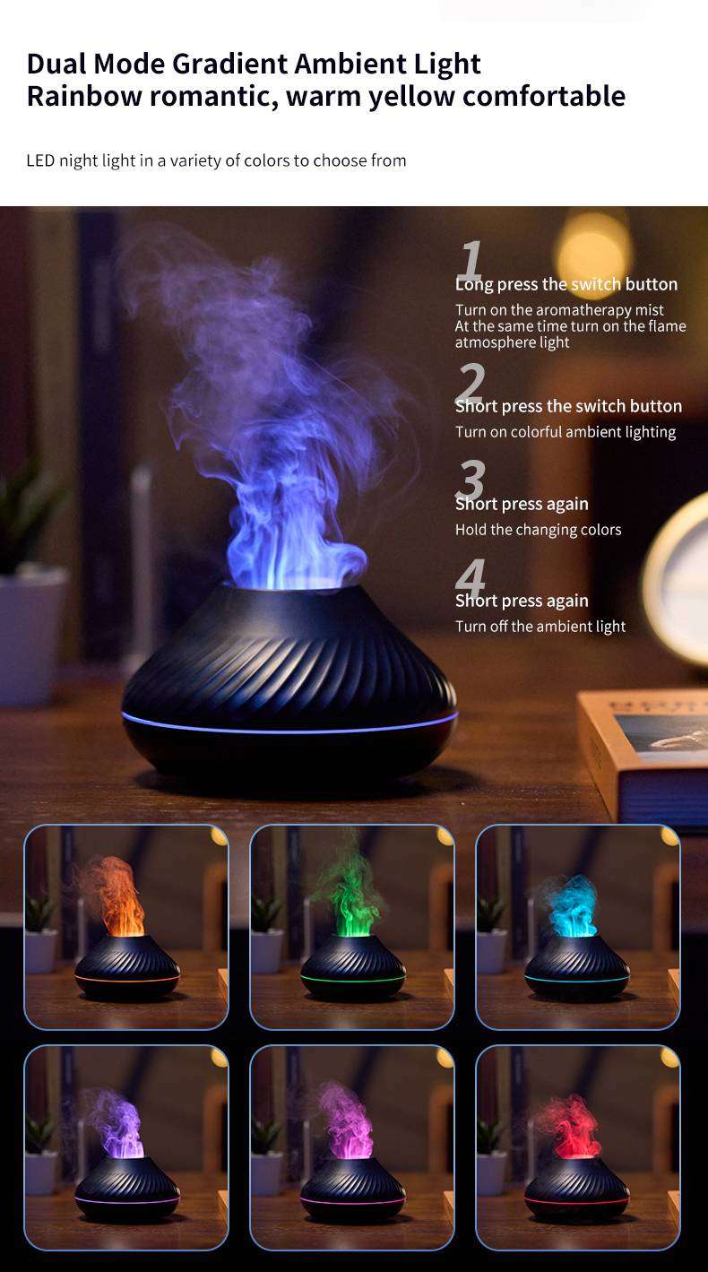 Gearup Dq705 Volcanic Flame Mini Humidifier With Color Night Light White E