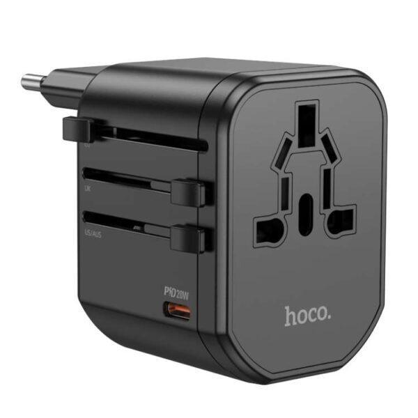 HOCO AC15 Walker 3 port PD20W + 2USB Universal Conversion Charger – Black Color