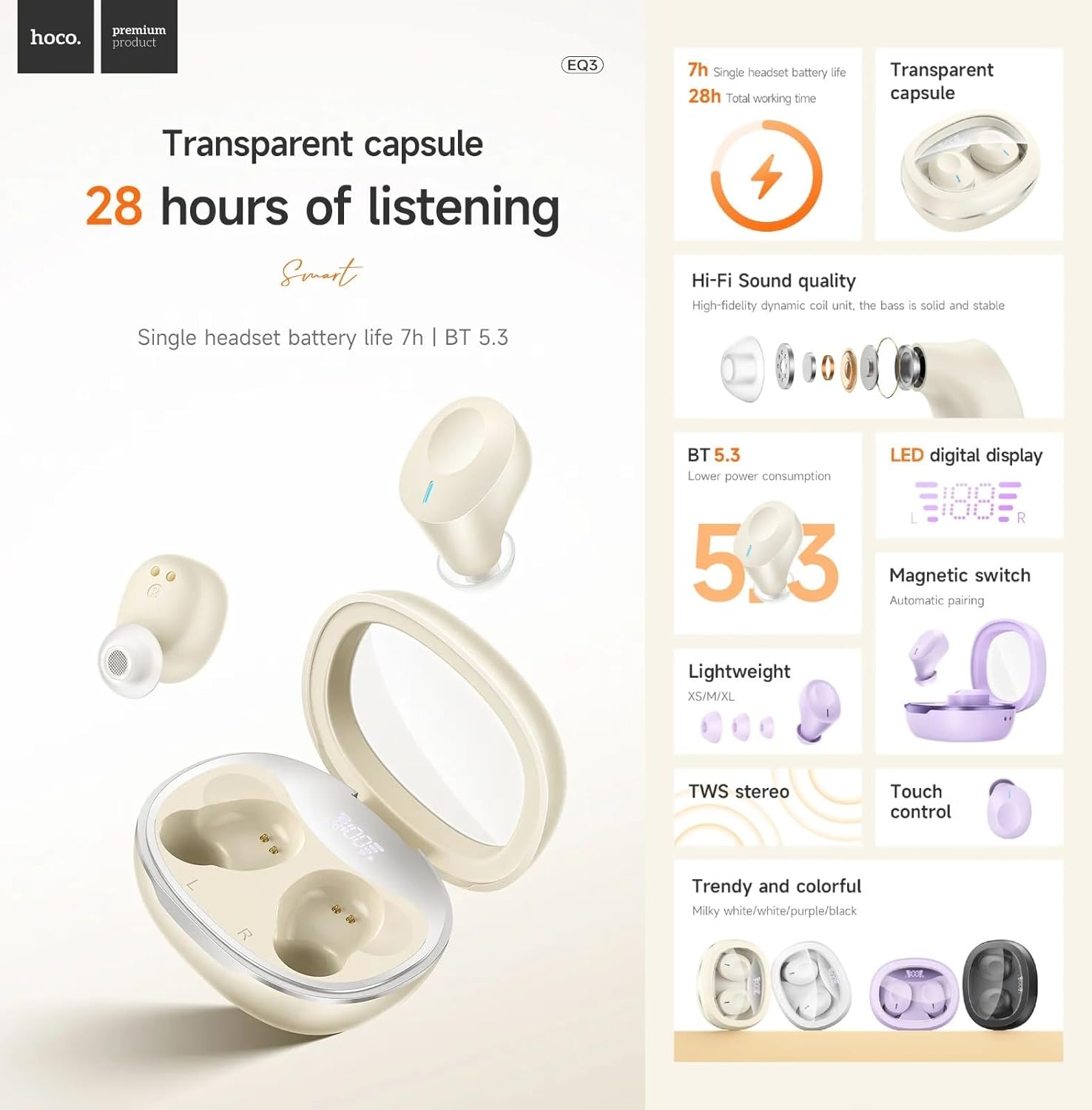 Hoco Eq3 True Wireless In Ear Earbuds B