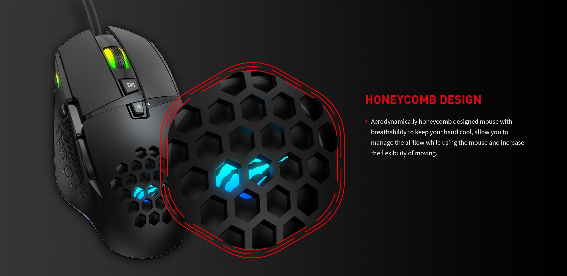 Havit Hv Ms1022 Rgb Led Honeycomb Design 8 Buttons Gaming Mouse D