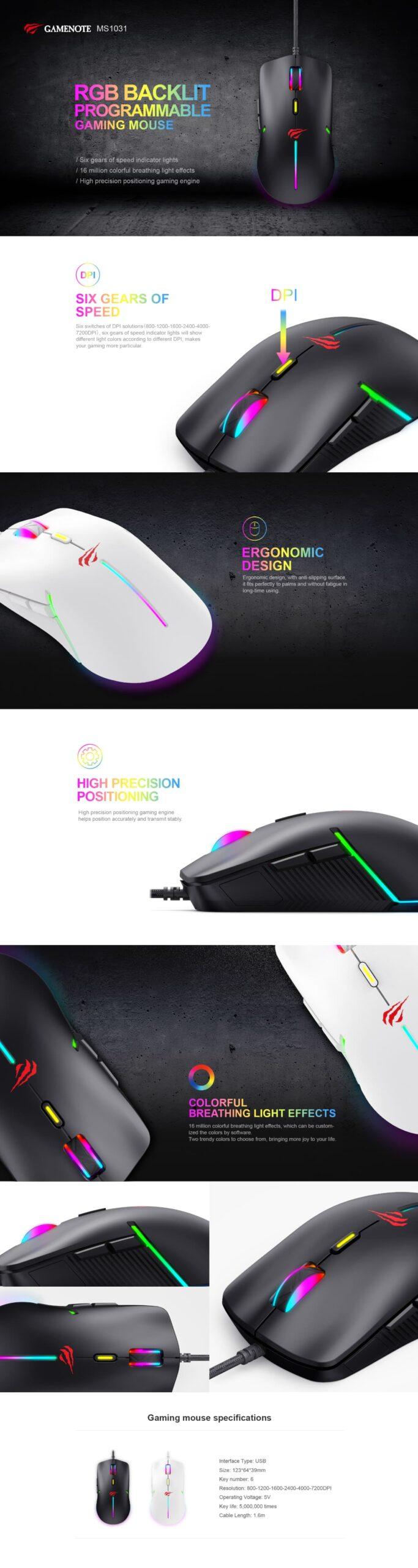 Havit Ms1031 Rgb Backlit Programmable Gaming Mouse F