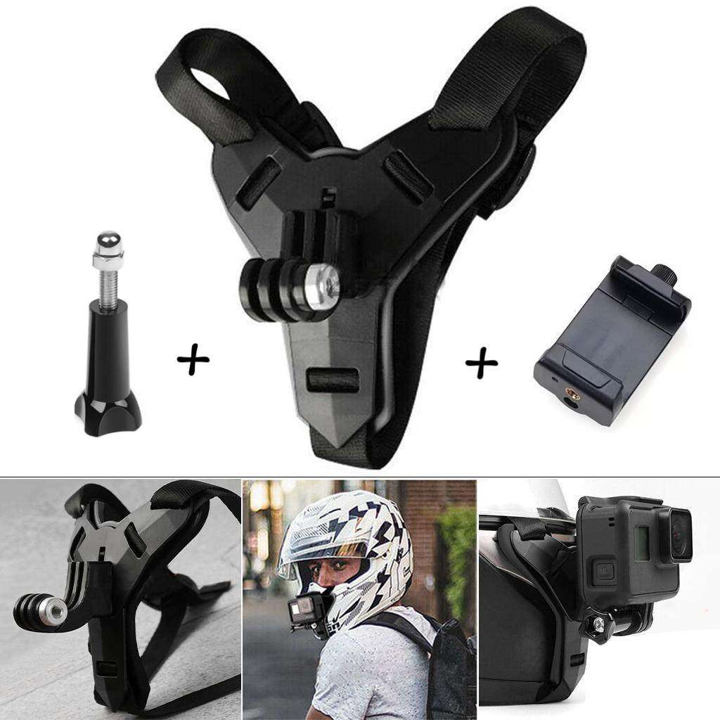 Helmet Chin Mount And Mobile Holder For Smartphone &Amp; Action Camera Black &Amp; Blue C