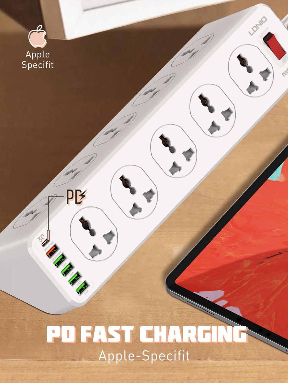 Ldnio Sc10610 30W 6 Port Usb Charger Power Strip D