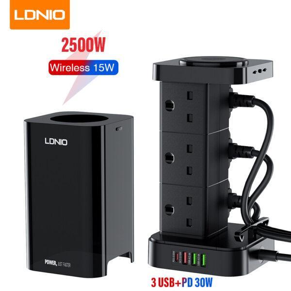 LDNIO SKW6457 6 Outlet USB Tower Extension Power Socket with 15W Wireless Charger