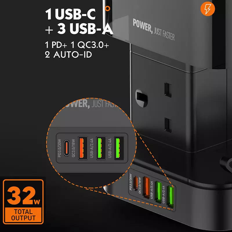 Ldnio Skw6457 6 Outlet Usb Tower Extension Power Socket With 15W Wireless Charger B