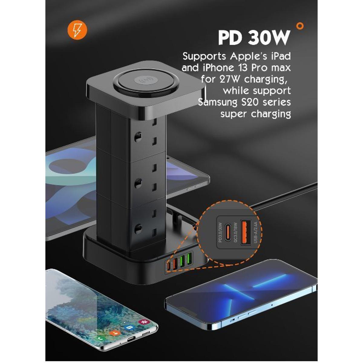 Ldnio Skw6457 6 Outlet Usb Tower Extension Power Socket With 15W Wireless Charger F