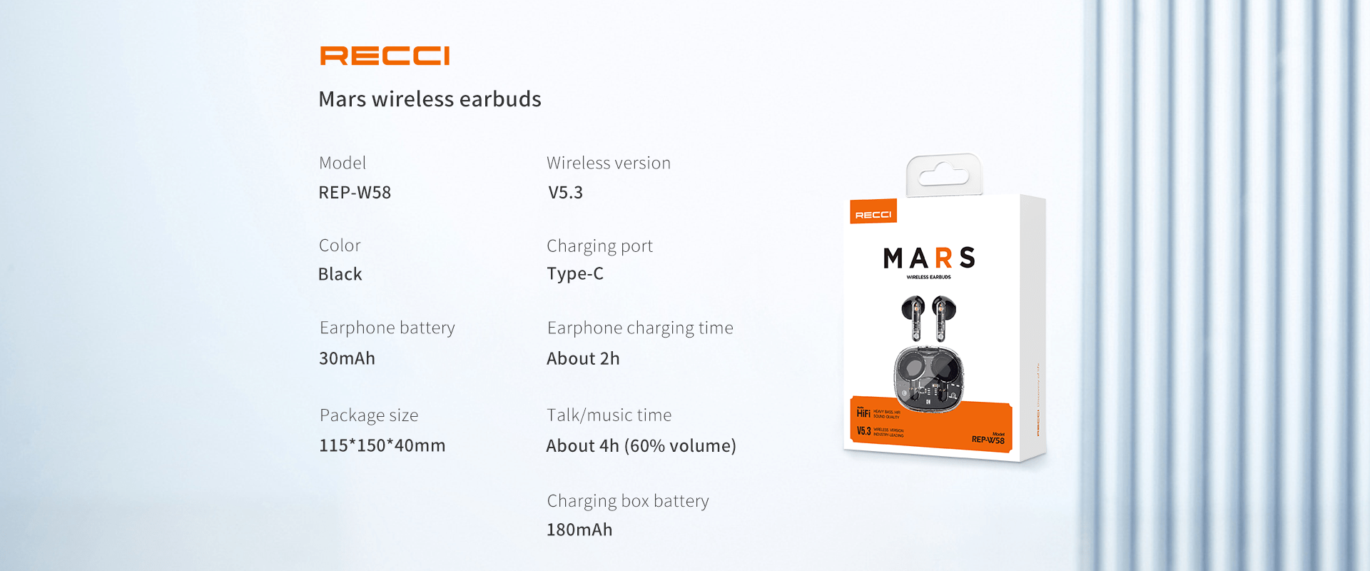 Recci Rep W58 Mars Series Wireless Earbuds E