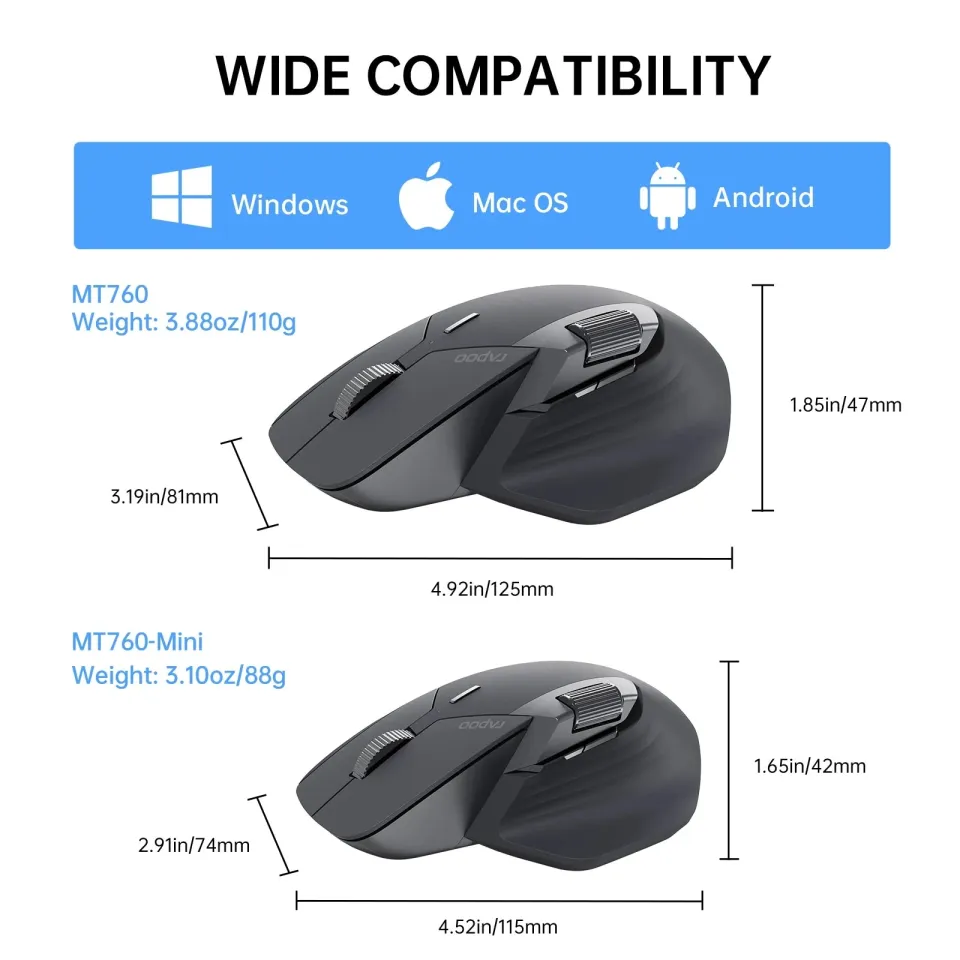 Rapoo Mt760 Mini Rechargeable Tri Mode Wireless Mouse B