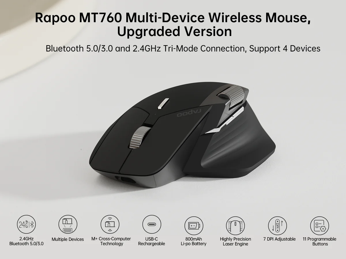 Rapoo Mt760 Mini Rechargeable Tri Mode Wireless Mouse F