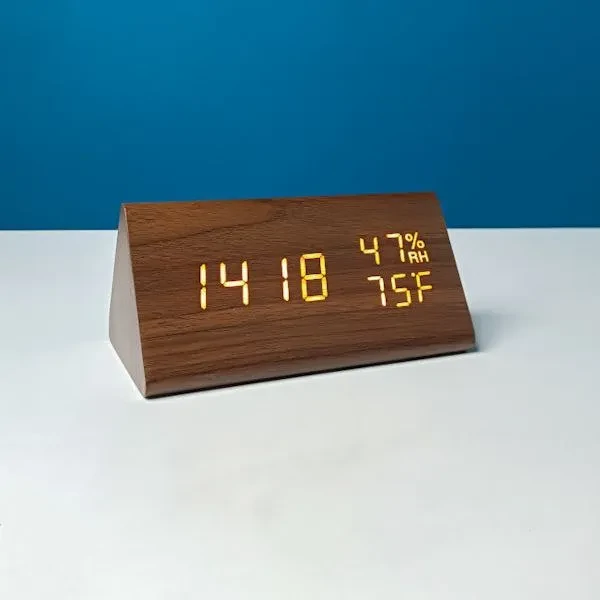 Triangle Wooden Style Digital Led Clock Dark Wood A