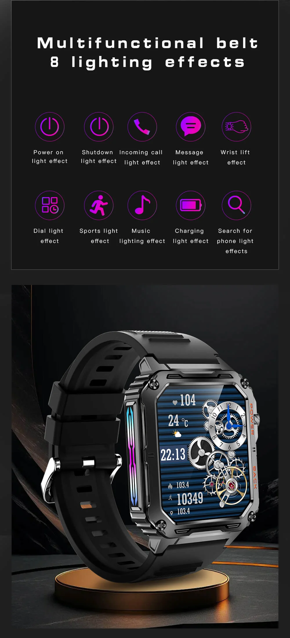 Valdus Vd38 Smartwatch Outdoor Recreation Watch Dynamic Led Luminous Effect Support Waterproof F