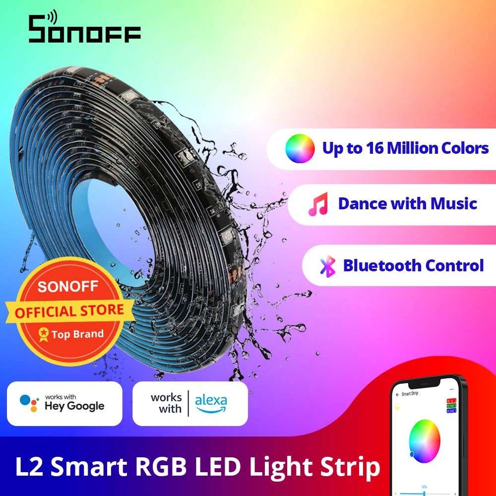 Wifi + Bluetooth Rgb Led Strip Light Work With Alexa, Google Home, Dance With Music (16 Feet, Sonoff L2) A