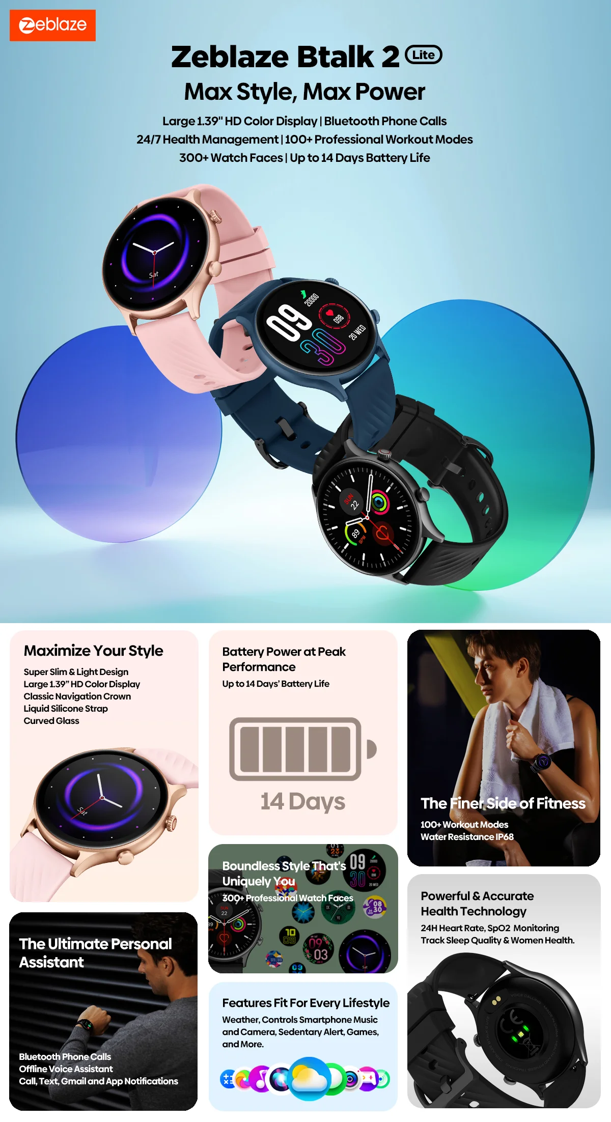 Zeblaze Btalk 2 Lite Bluetooth Calling Smart Watch B