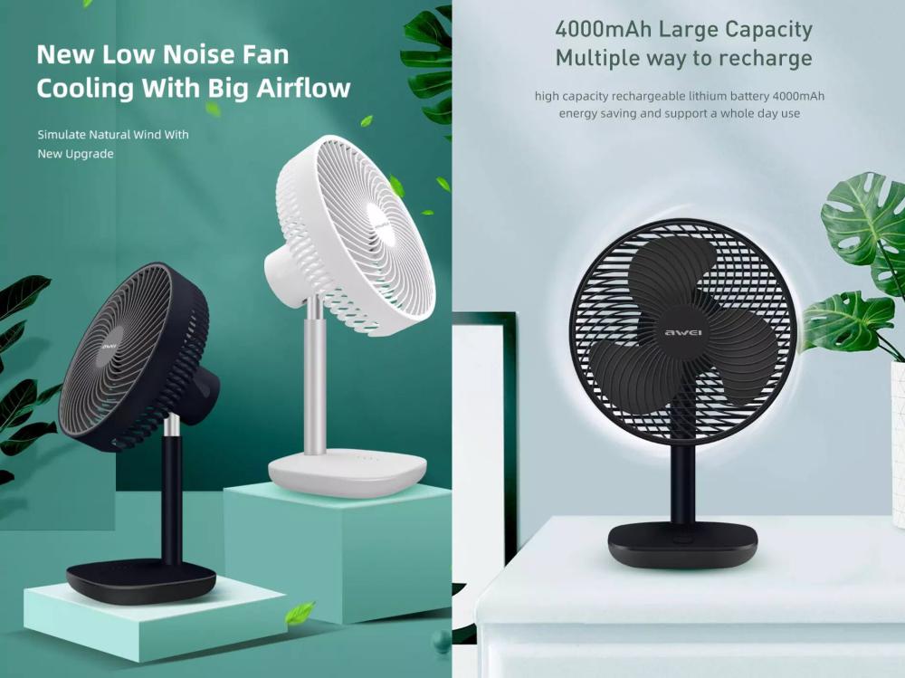 Awei F23 Portable Usb Rechargeable Desk Fan (4000Mah) A