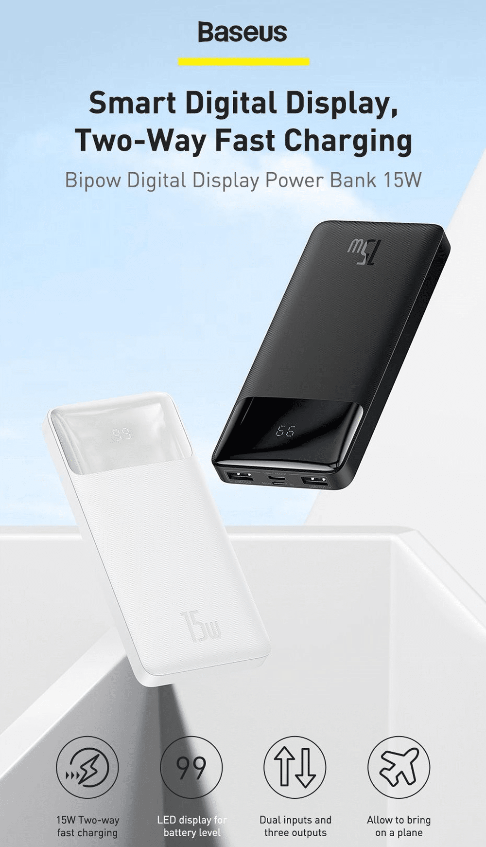 Baseus Ppbd20 Bipow Digital Display 15W 20000Mah Power Bank B