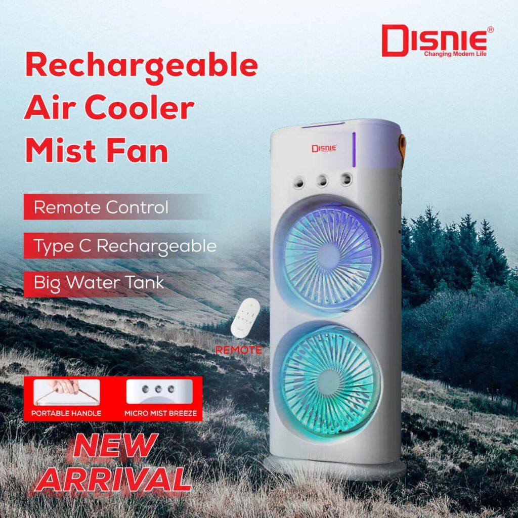 Disnie Drmf 63Usb Rechargeable Double Head Portable Mini Air Cooling Mist Fan With Remote A