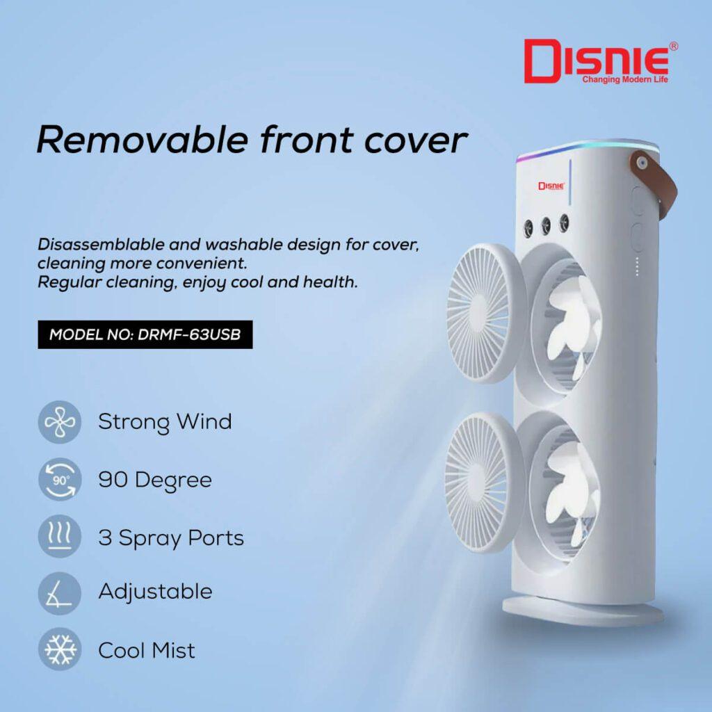 Disnie Drmf 63Usb Rechargeable Double Head Portable Mini Air Cooling Mist Fan With Remote B