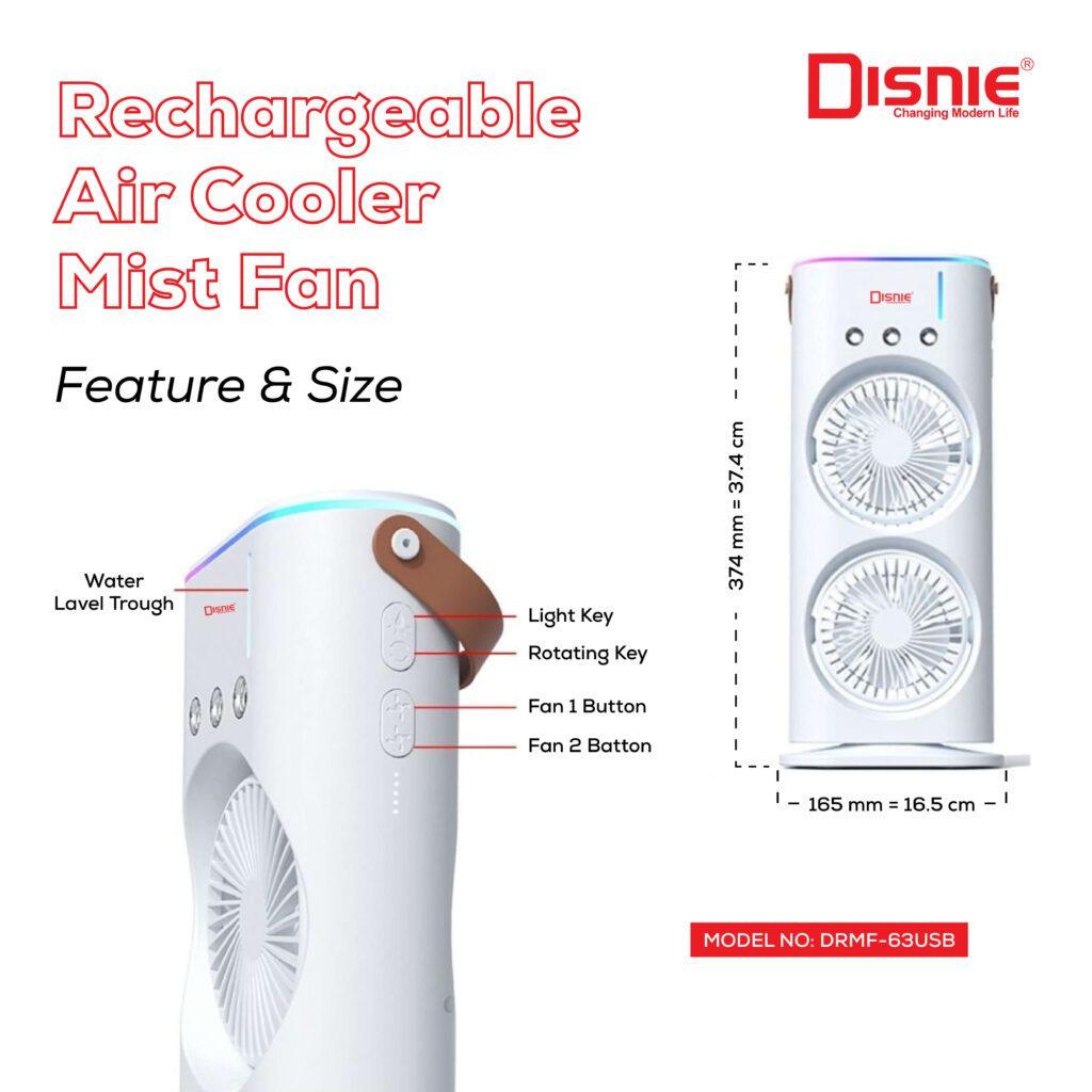 Disnie Drmf 63Usb Rechargeable Double Head Portable Mini Air Cooling Mist Fan With Remote D