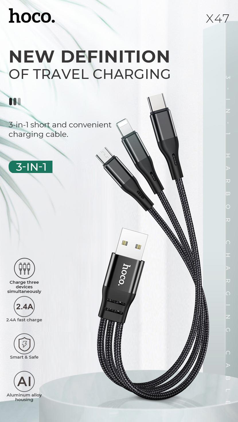 Hoco X47 Harbor 3 In 1 Usb Charging Cable C