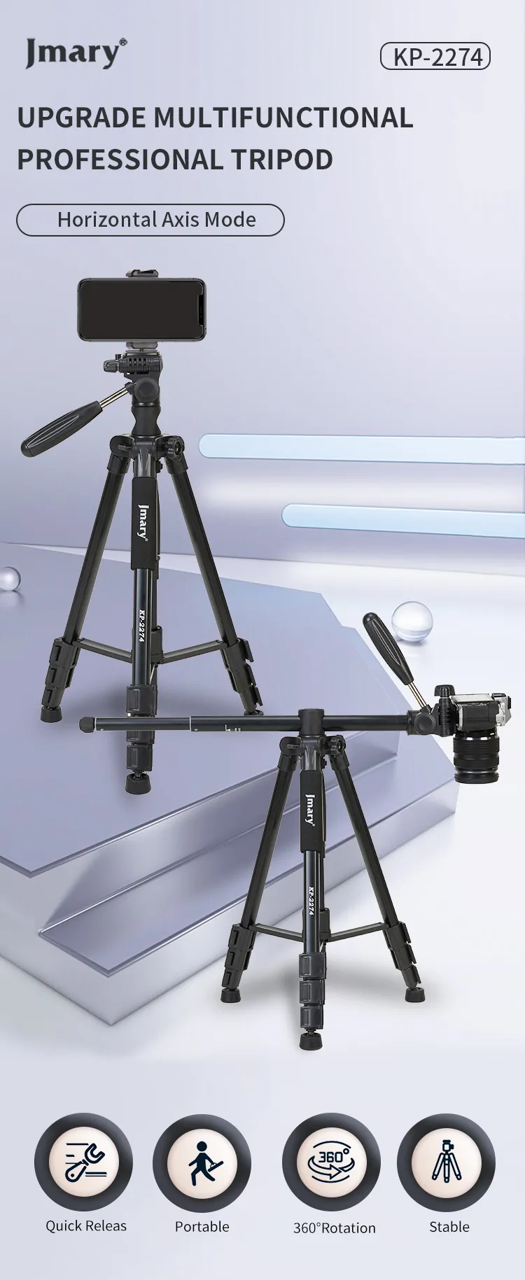 Jmary Kp 2274 167Cm 3Kg Professional Tripod E