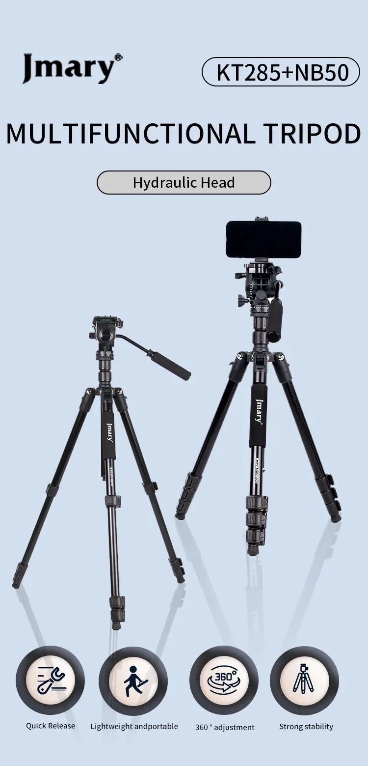 Jmary Kt285+Nb50 1 77M 2 In 1 Hydraulic Head Professional Camera Tripod