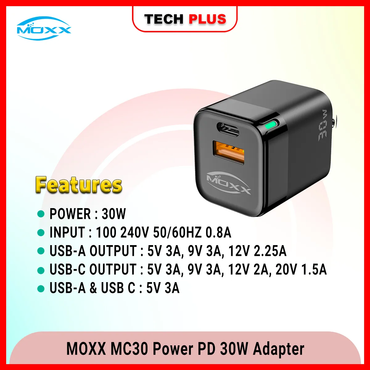 Moxx Mc30 Power Pd 30W Adapter Type C &Amp; Usb+A Port E