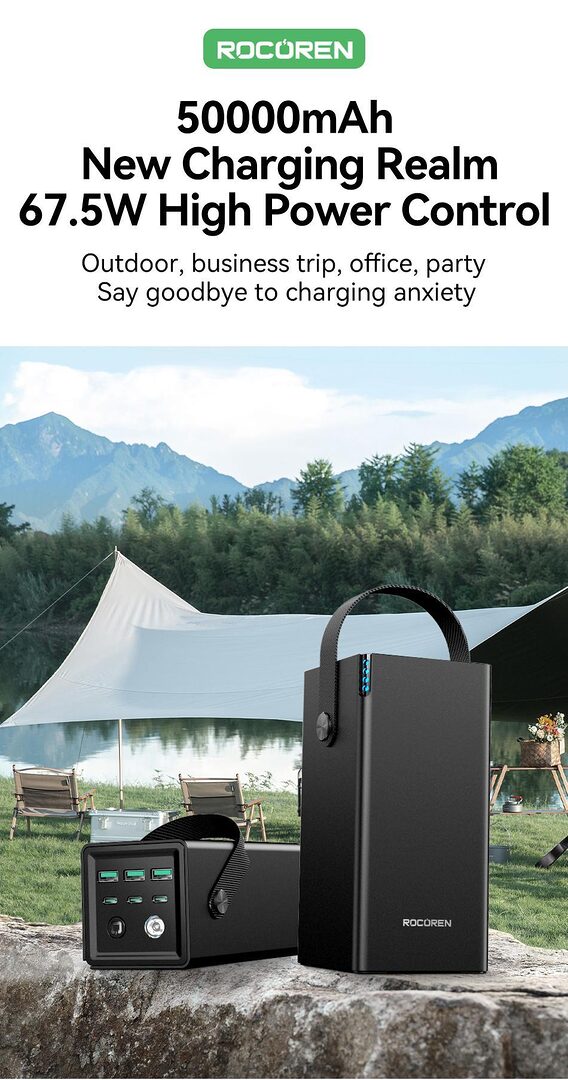 Rocoren 50,000Mah 22 5W Power Bank With Fast Charging 6 Ports Usb + Type C Powerbank With Flashlight B Rocoren 50,000Mah 22 5W Power Bank With Fast Charging 6 Ports Usb + Type C Powerbank With Flashlight B