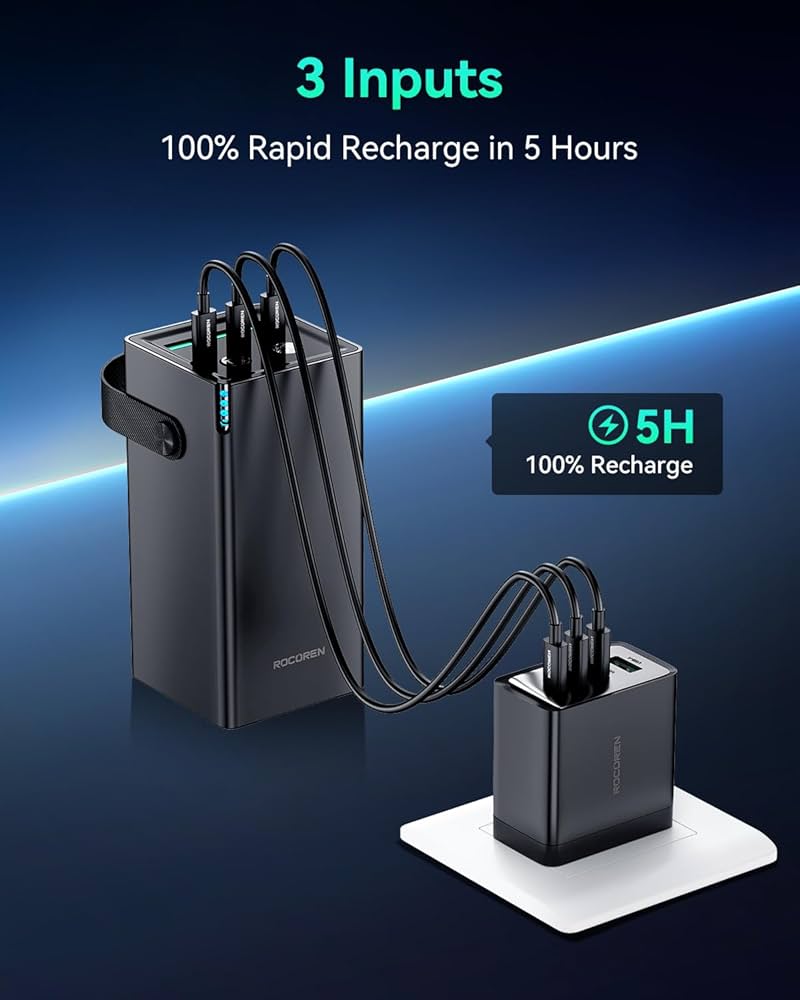 Rocoren 50,000Mah 22 5W Power Bank With Fast Charging 6 Ports Usb + Type C Powerbank With Flashlight F Rocoren 50,000Mah 22 5W Power Bank With Fast Charging 6 Ports Usb + Type C Powerbank With Flashlight F