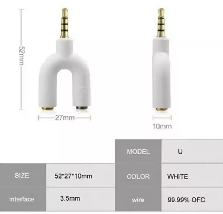 U Shape Converter 3 5Mm Audio Splitter For Headphone And Microphone B