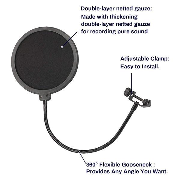 Wind Pop Filter For Microphone With Adjustable Arm B