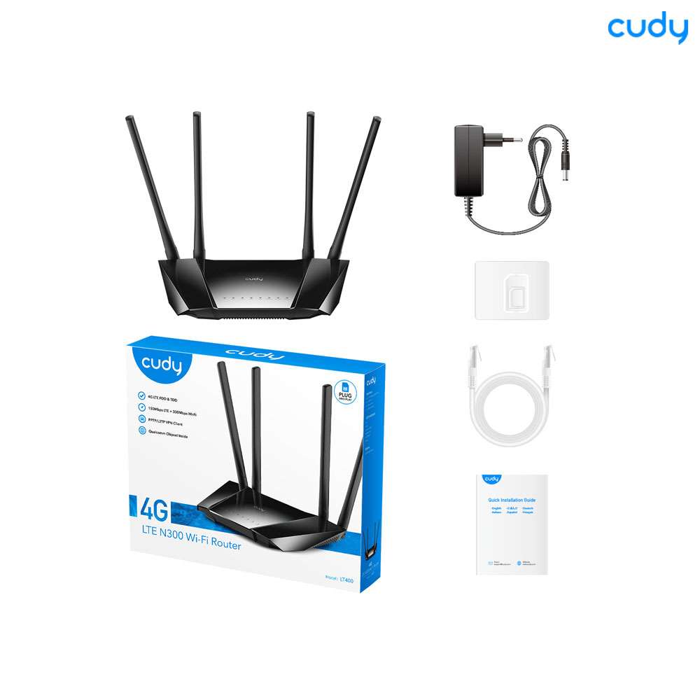 Cudy Lt400 4G 300 Mbps 4 Antenna Sim Supported Wireless Router D