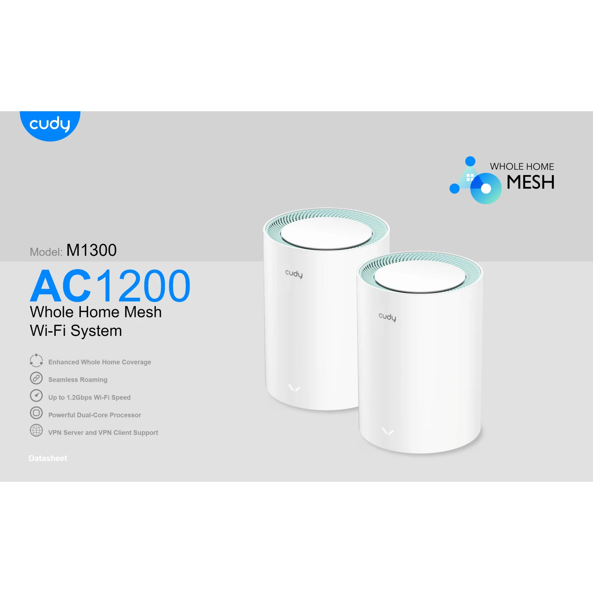 Cudy M1300 Ac1200 1200Mbps Gigabit Whole Home Mesh Wifi Router (2 Pack) A