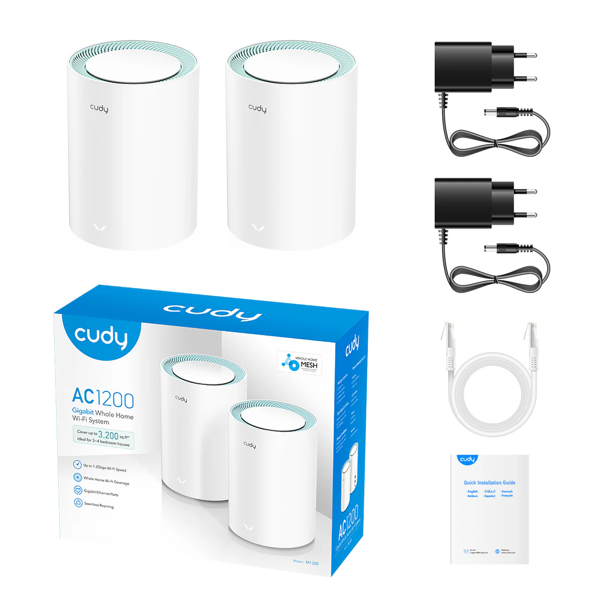 Cudy M1300 Ac1200 1200Mbps Gigabit Whole Home Mesh Wifi Router (2 Pack) B