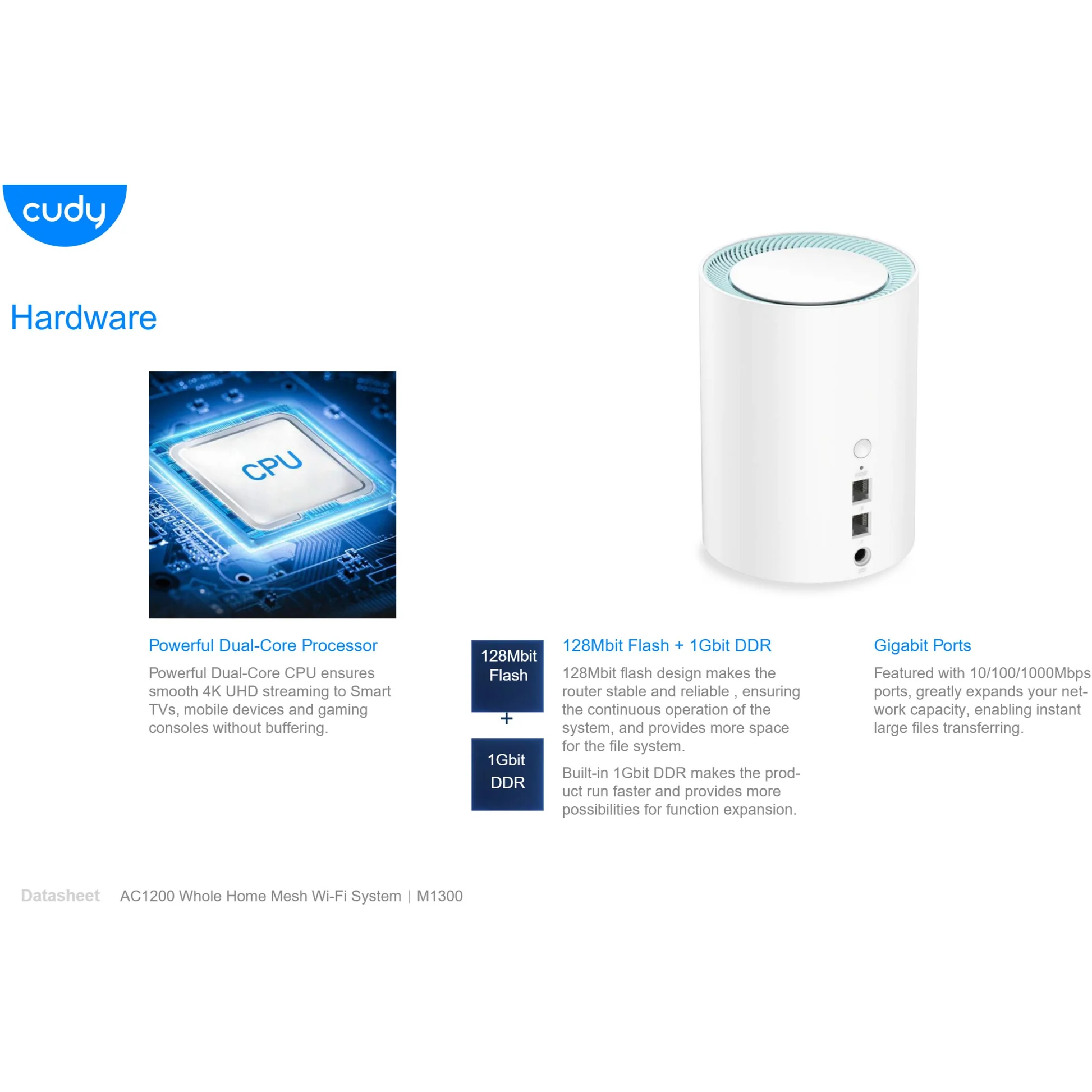 Cudy M1300 Ac1200 1200Mbps Gigabit Whole Home Mesh Wifi Router (2 Pack) C